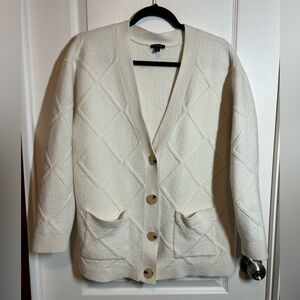 Talbots Ivory Diamond Knit Cardigan Wool Cashmere Blend - Size XL EUC